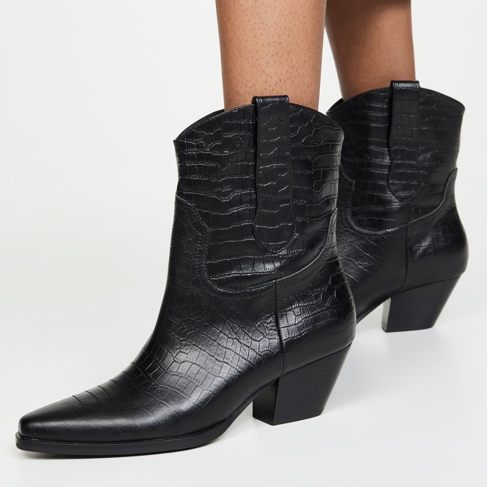 SOL SANA Allister Western Ankle Boots Black Croc